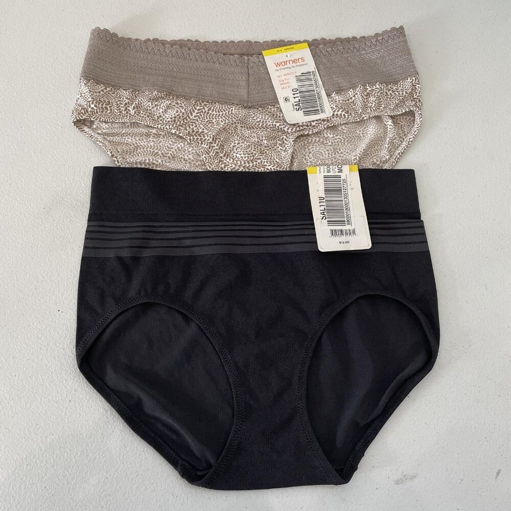 NEW Warners Panties Womens Medium 2 Pack Black Beige Seamless Hipster Briefs